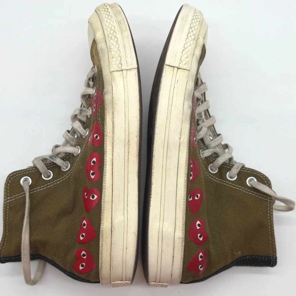 Converse Chuck PLAY Comme des Garcons Olive shoe Sneakers‎ sz 8 -worn thrarashed